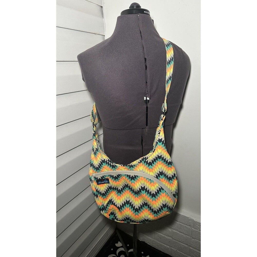KAVU Crossbody Sydney Satchel Geo Orange Yellow Navy Hobo Zip Handbag Purse